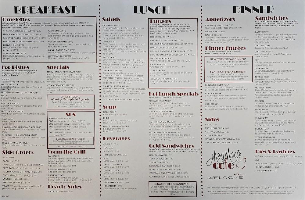 Mary Mary's Cafe Menu image 1